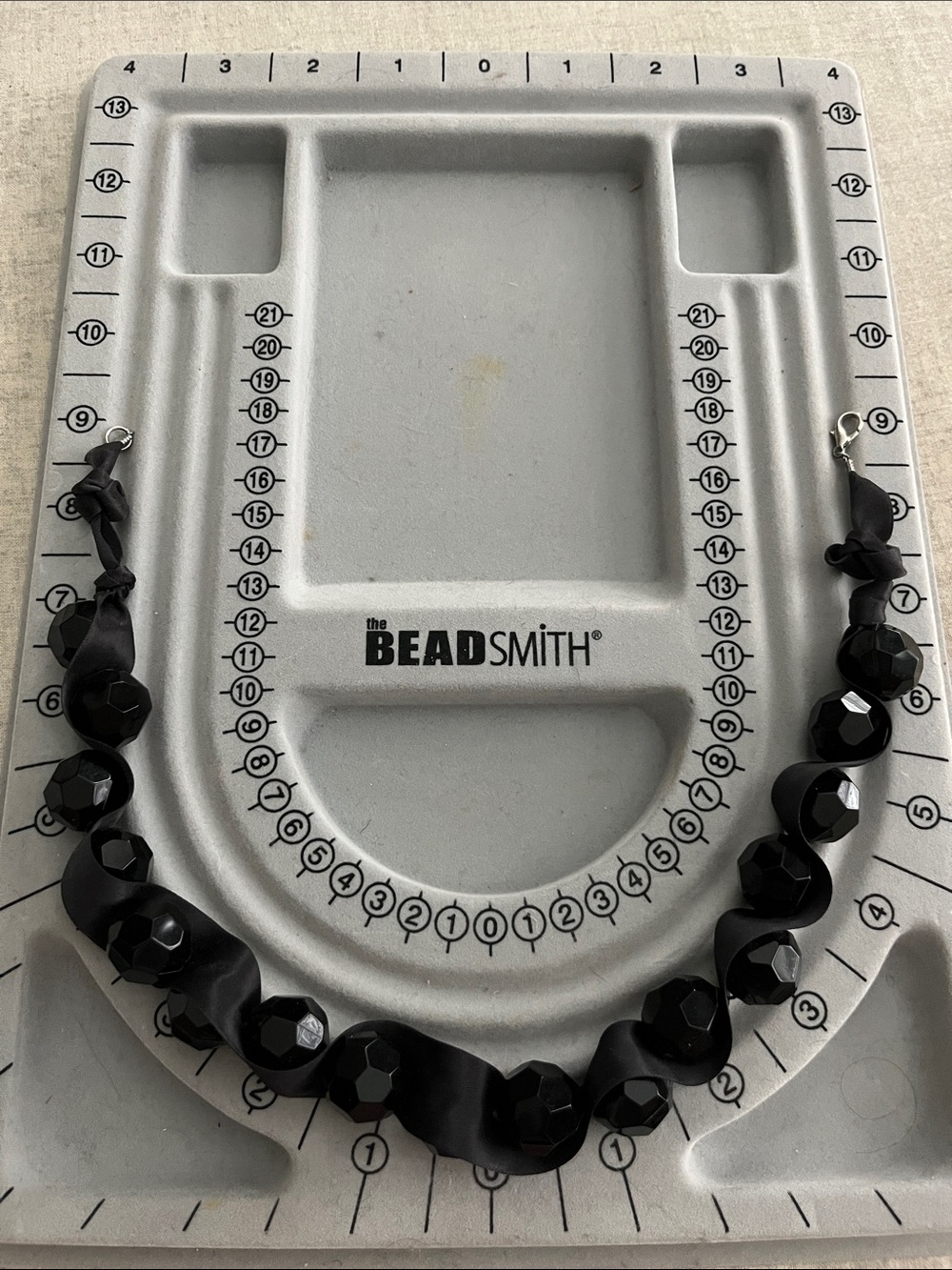 Black Ribbon and Faceted Bead Necklace